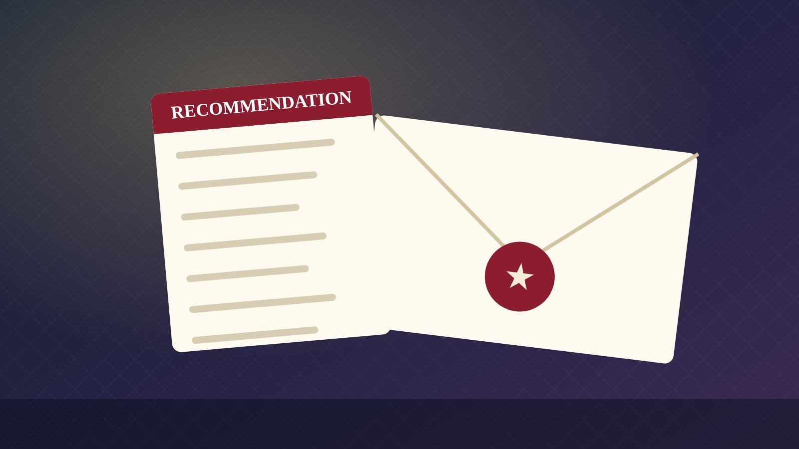 A recommendation letter page and a sealed envelope with a star seal