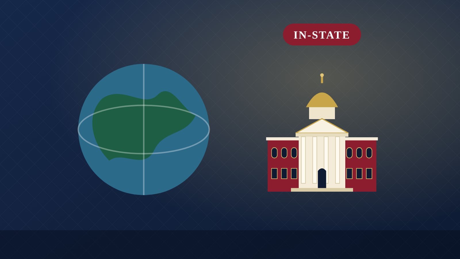 A globe next to a public university building